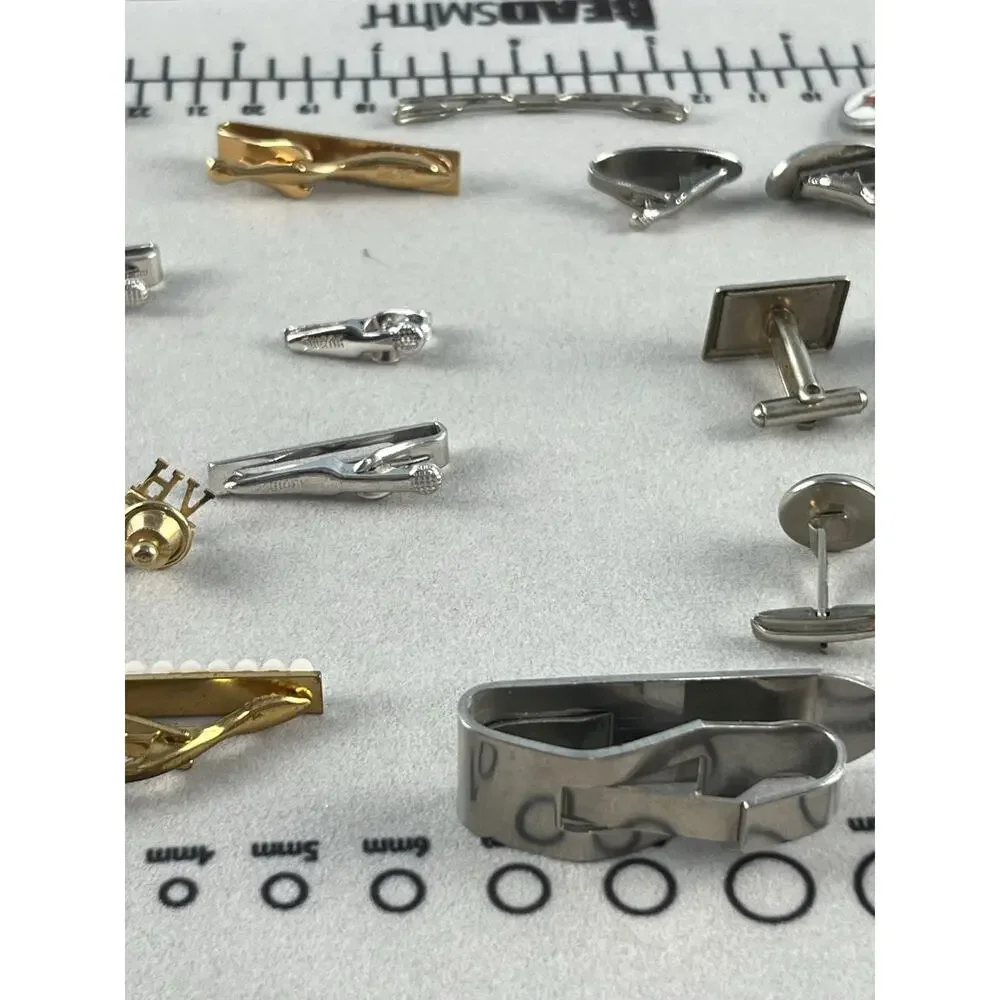 VTG Cufflink Tie Tacks Tie Clip Lot Gold Silver Tone Singles Crafts Wearable
